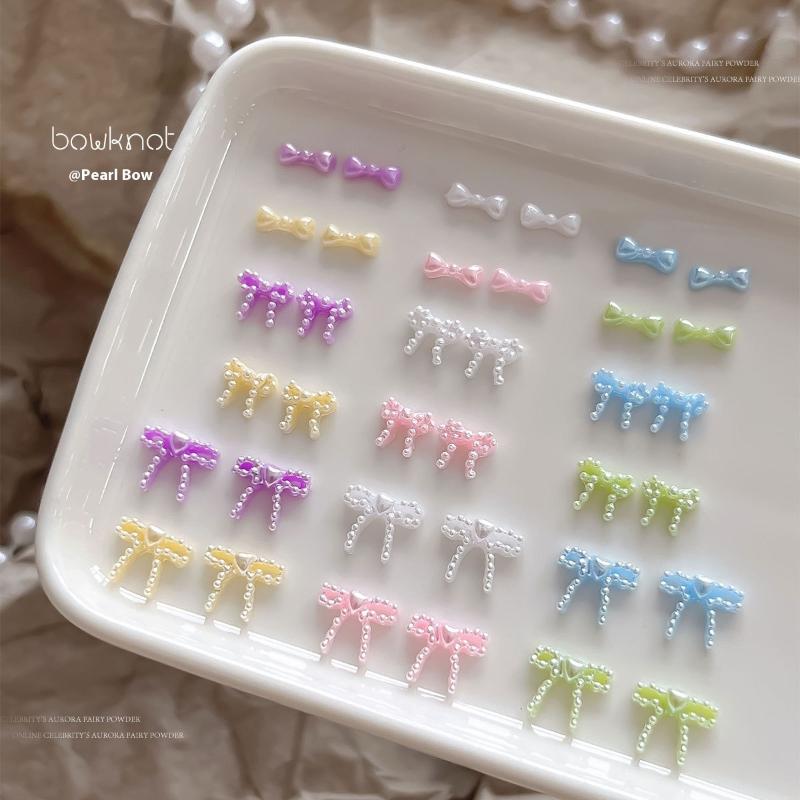 6 Grids Colorful Pearl Ribbon Bow Nail Decoration Resin Macaron Accessories Diy Nail Glamour Stereoscopic Nail Salon