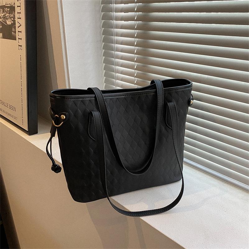 Large Capacity Women Casual Fashion Solid Plaid Daily Tote Shoulder Bag