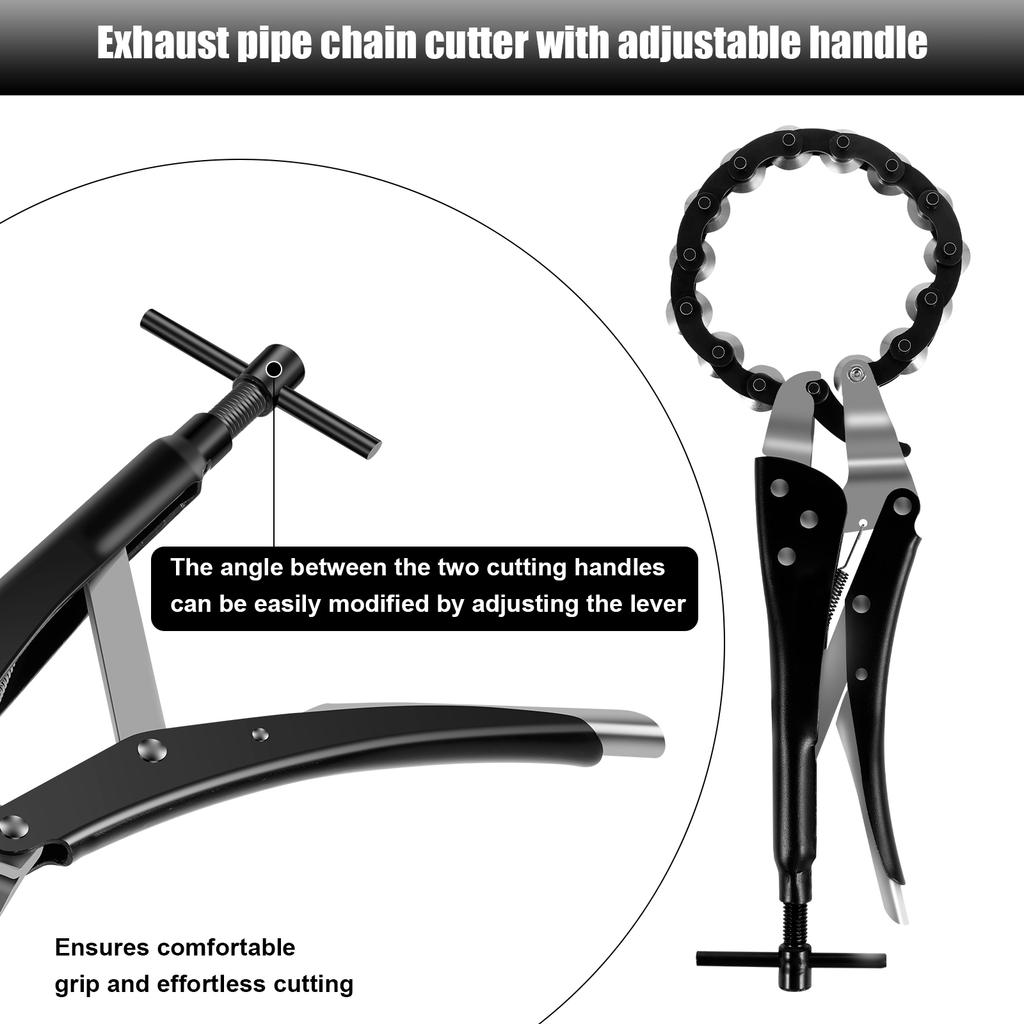 Coupe-tube d'échappement 0,6 pouce à 3,3 pouces Coupeur à chaîne pour tube d'échappement Outil coupe-tube d'échappement en acier au carbone pour tube d'échappement en PVC Cuivre