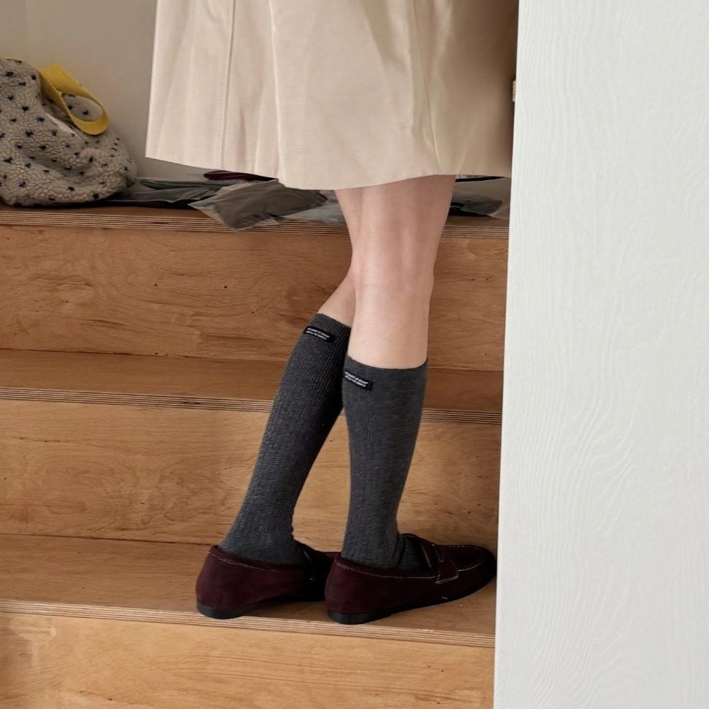 Solid Color Women Stockings Breathable Calf Socks Simple Knee High Socks  Autumn