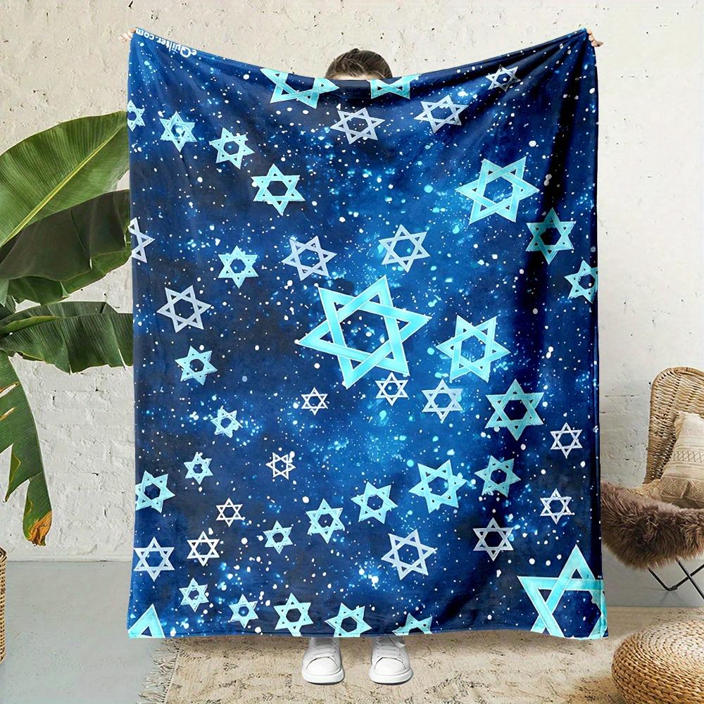 

Starry Night of David Blanket Reversible Celestial Flannel for Spiritual Comfort Judaic Gifts Cosmic Decor 75x100cm