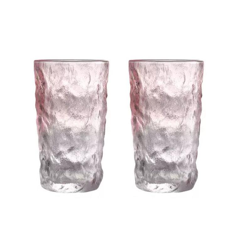 285ml/380ml Pink Beverage Cup Art Design Glacier Patterned Glass Cup Trendy Cocktail Glass Transparent Juice Tea Cold Drink Mugs