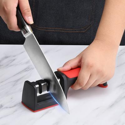 Kitchen Cutter Sharpener with 3/4 Grooves Tungsten Steel Sharpener with Plastic Handle Multifunctional Manual Grinder for Scissors Cutter Sharpening