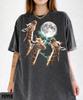 Vintage 90s Three Giraffe Moon Graphic T-Shirt,Retro Safari Animal Tee,Wildlife Nature Adventure Top,Giraffe Lovers Gift