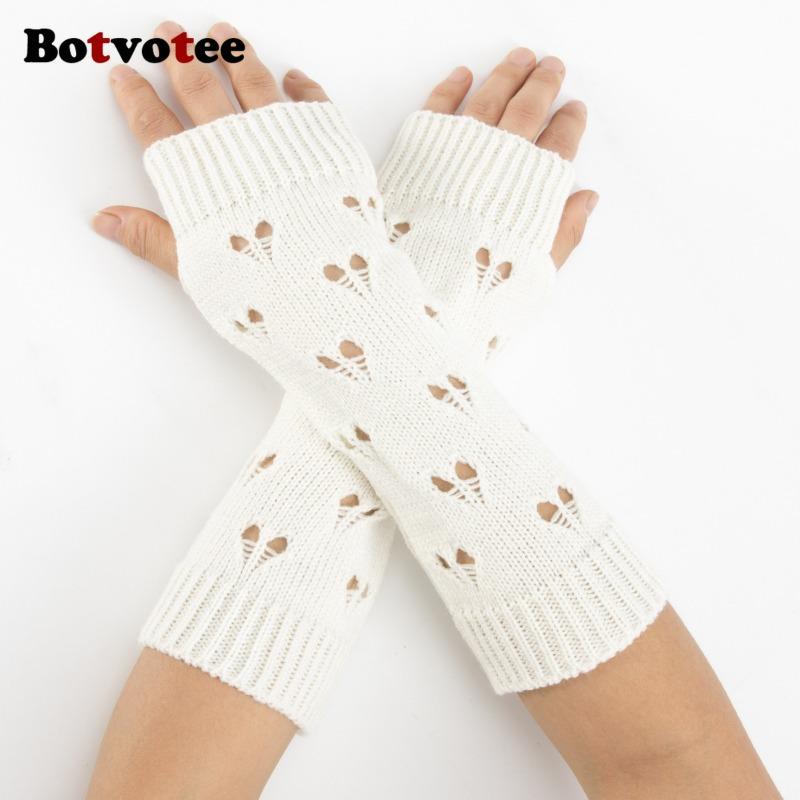 Botvotee Fingerless Gloves Sleeves for Women Y2k Accessories Arm Warmers Knit Winter Warm Long Sleeves Cute Hands Free Gloves