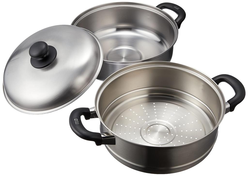 Wahei Freiz 18cm 20cm und 24cm Dampfgarer mit Edelstahl Induktions- und Gasherd-kompatibel Tsubame-Sanjo EM-023 Stieltopf, Stieltopf, Zweistöckiger Schöpflöffel, Stahl,