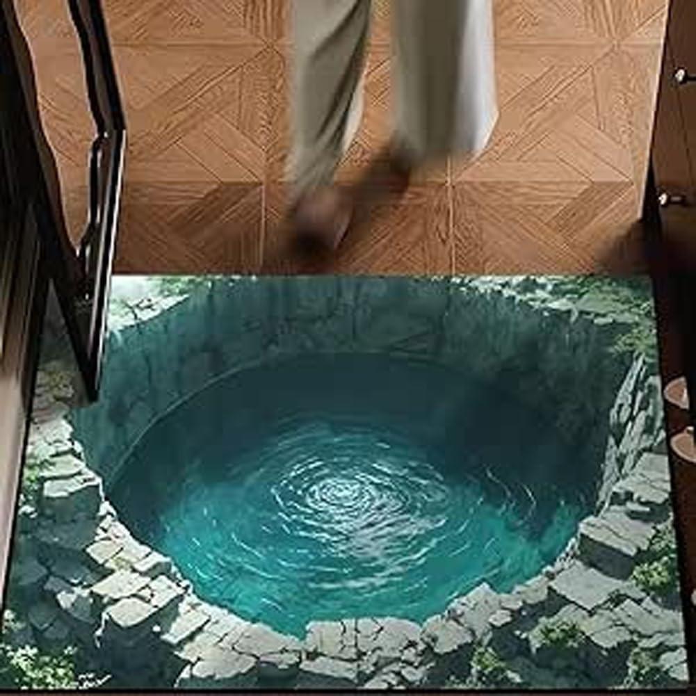 3D Ancient Well Spring Door Mat Stone Well Wall Design Non-Slip Rug Creative Home Decor Entryway Doorway Living Room Carpet