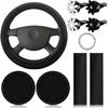 Frienda 10 Pcs Leather Steering Wheel Cover Set For Women 14.5-15 Inch Car Accessories With Seat Belt Shoulder Pad Seatbelt Cover Cup Holder Start
