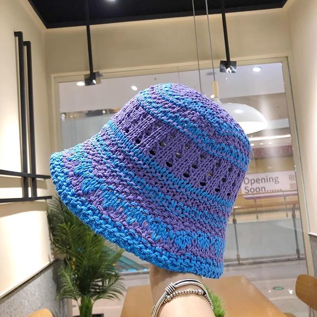 Handwoven Bucket Hat Female Dome Versatile Face Small Summer Hollow Niche Retro Bucket Hat Tide