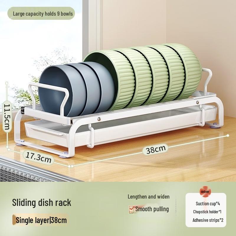 Kitchen Pull-Out Bowl & Dish Storage Rack