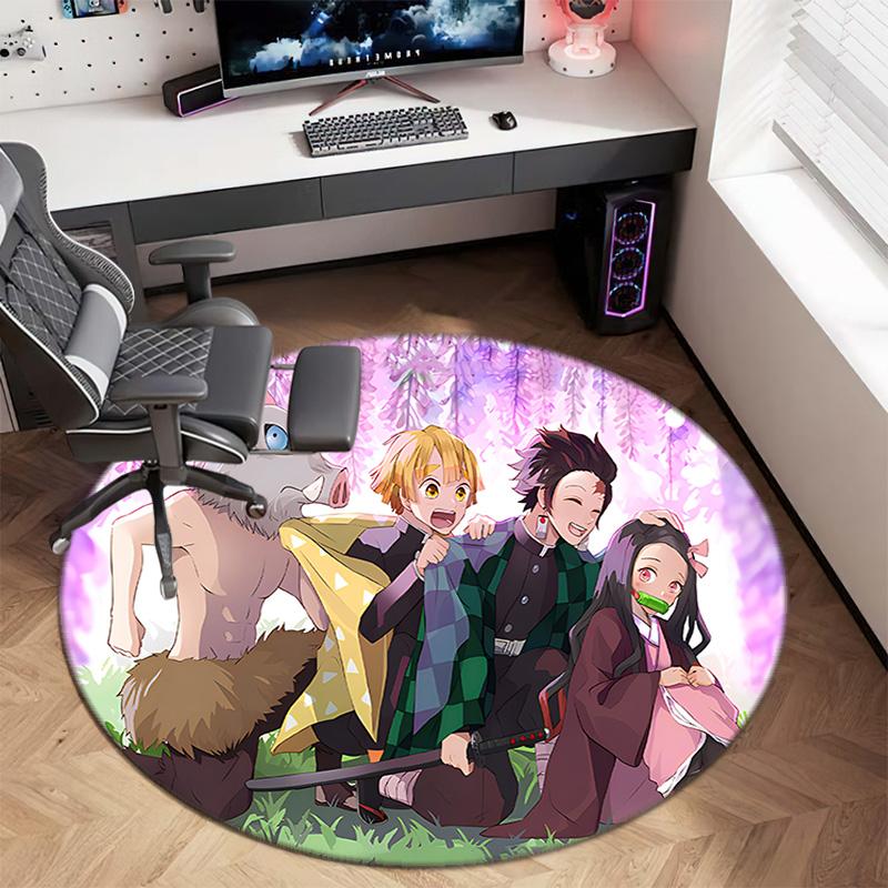 Classic Japanese-style Cartoon Demon Slayer Round Rug, Home Soft Decorative Anti-slip Yoga Mat and Chair Mat, Outdoor Floor Mat Carpet K12