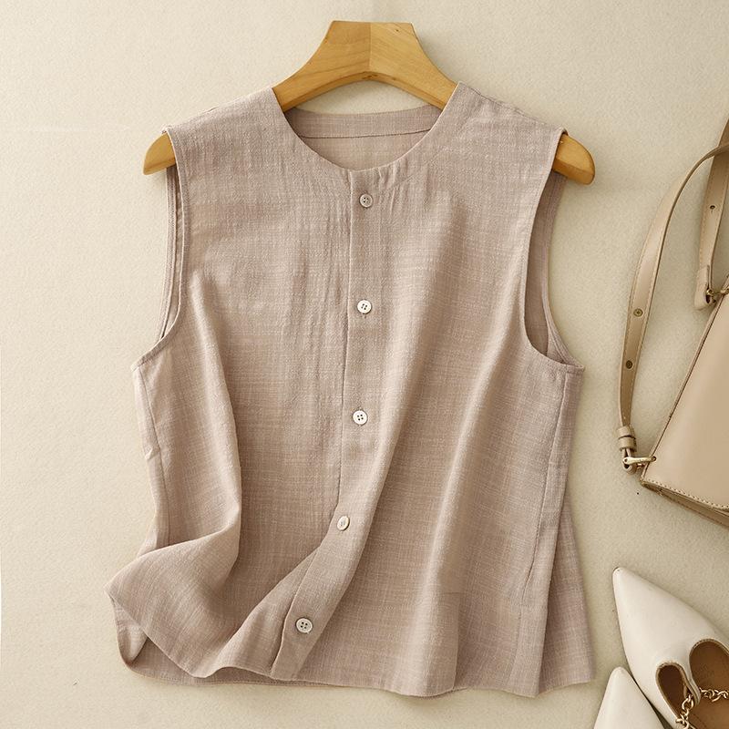 Verão Arte Retrô Solto Casual Redutor de Idade Regata Sem Mangas para Mulheres Camisetas Femininas