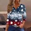 Women's T Shirt Tee Christmas Printed Button 3/4 Sleeve Tunic Daily Weekend Fashion Basic V- Neck Regular Top