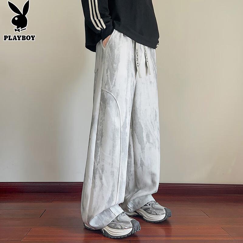 Playboy Men's Tie-Dye Wide Leg Curved Hem Sweatpants
