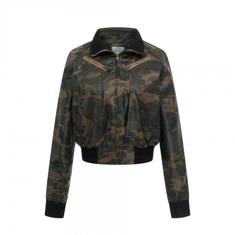 Womens Camo Patchwork Leather-Style Jacket With