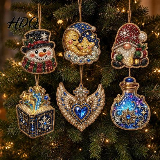 Decorative Ornaments for Dormitories 6 Pcs Christmas DIY Faux Pearl Painting Kit Ornaments Rhinestone Art Indoor Outdoor Party Decor Tree Hanging