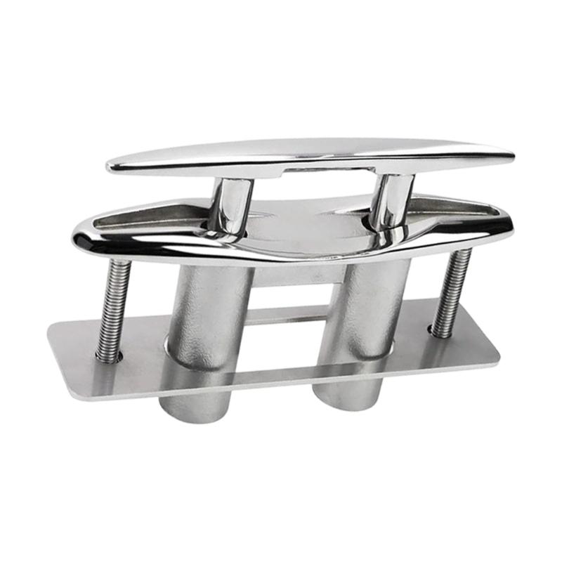 Strong 316 Stainless Steel Boat Dock Cleat Including Rectangular Backing Plate For Firm Installation