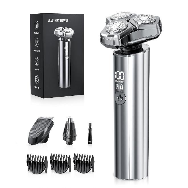 Electric Razor for Men, 10,000RPM High-Speed Motor, IPX8 Waterproof, Upgraded Curved Razor Foil, USB Fast Charging, Quick Charge & Travel Lock