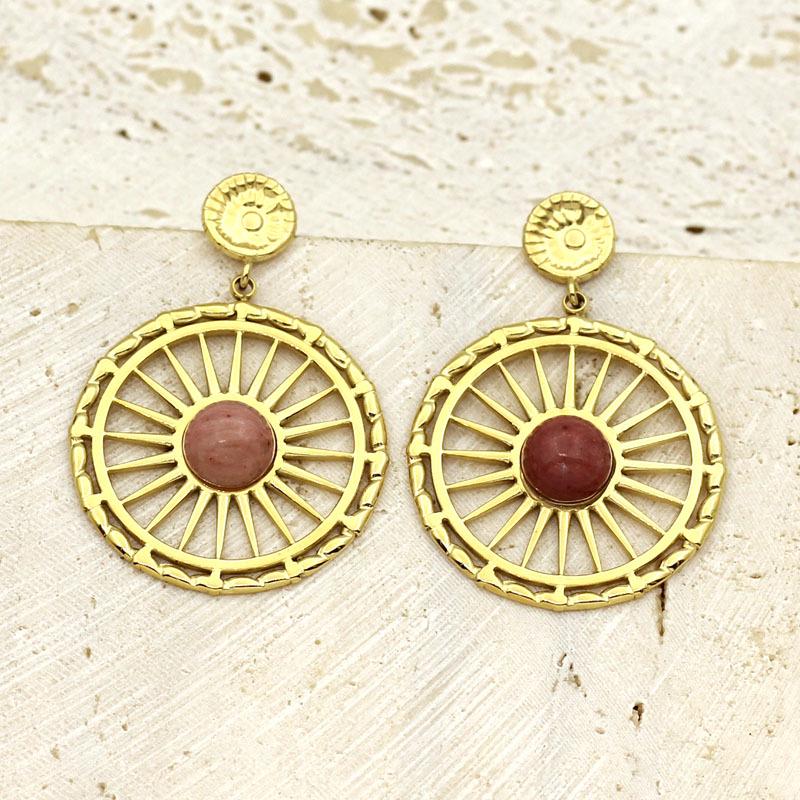 European Retro Gold-Plated Stainless Steel Cross Pendant Earrings for Women розовый кварц