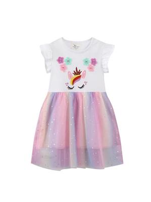 Spring Summer Cartoon Baby Girls' Short Sleeve Gauze Dresses