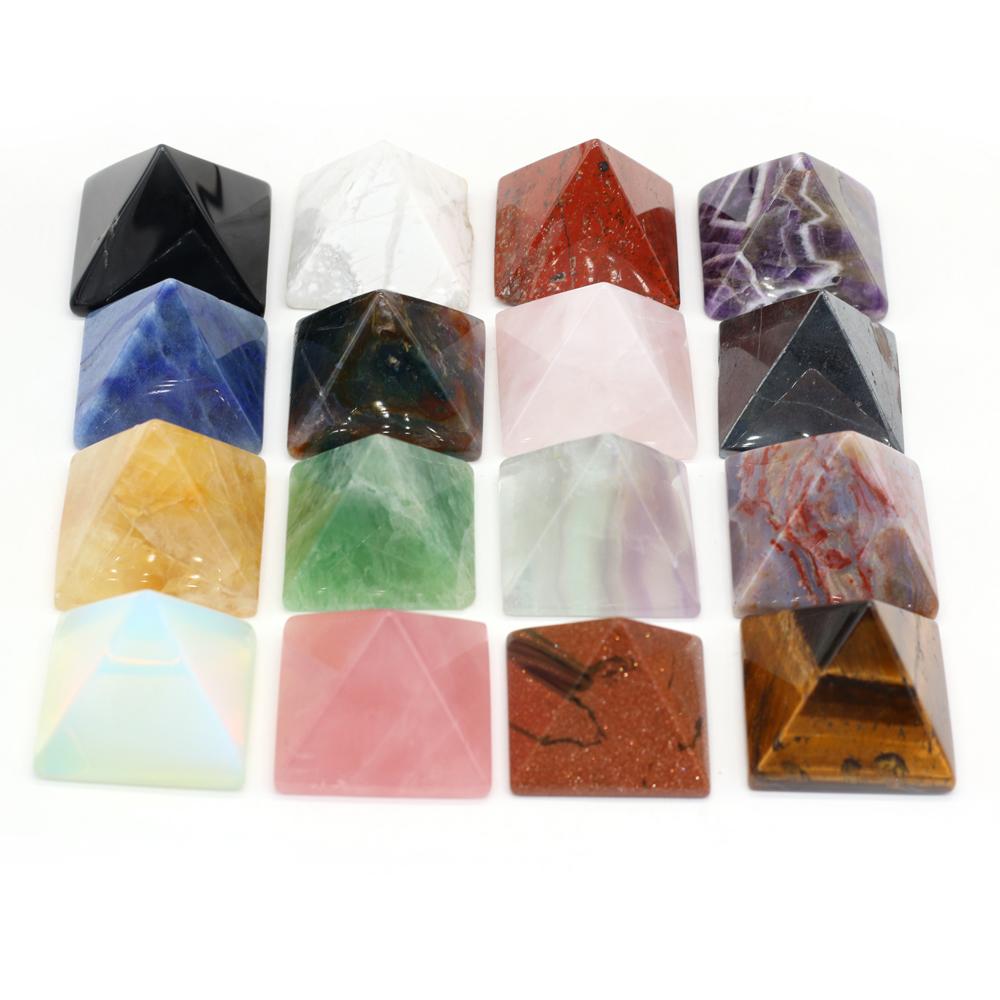 1Pc Reiki Healing Crystal Pyramid Ornament Decoration Energy Natural Stone Quartz Agate Amethyst Jade Gemstone Home Decor Jewelry Mini Furnishings 4cm