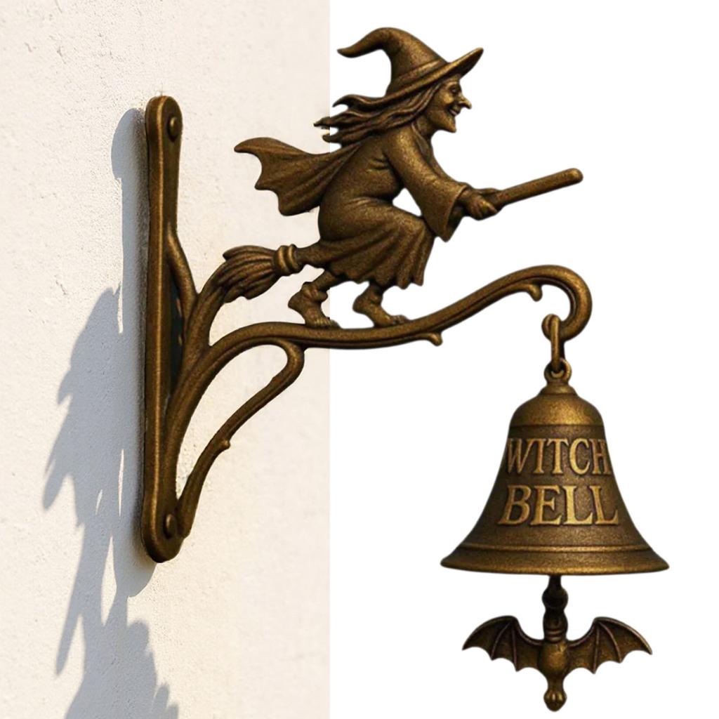 Vintage Witch Doorbell Multi-Purpose Halloween Witch Bells Wear Resist Broom-Riding Witch Bell for Front Doors Porch