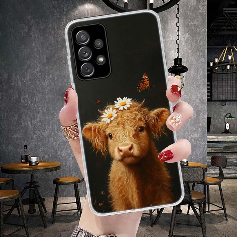 Cute Highland Cow Soft Phone Case For Samsung Galaxy A12 A22 A32 A52 A72 A02S A51 A50S A71 A70 A31 A20S Note 20 Ultra S10 A10S G
