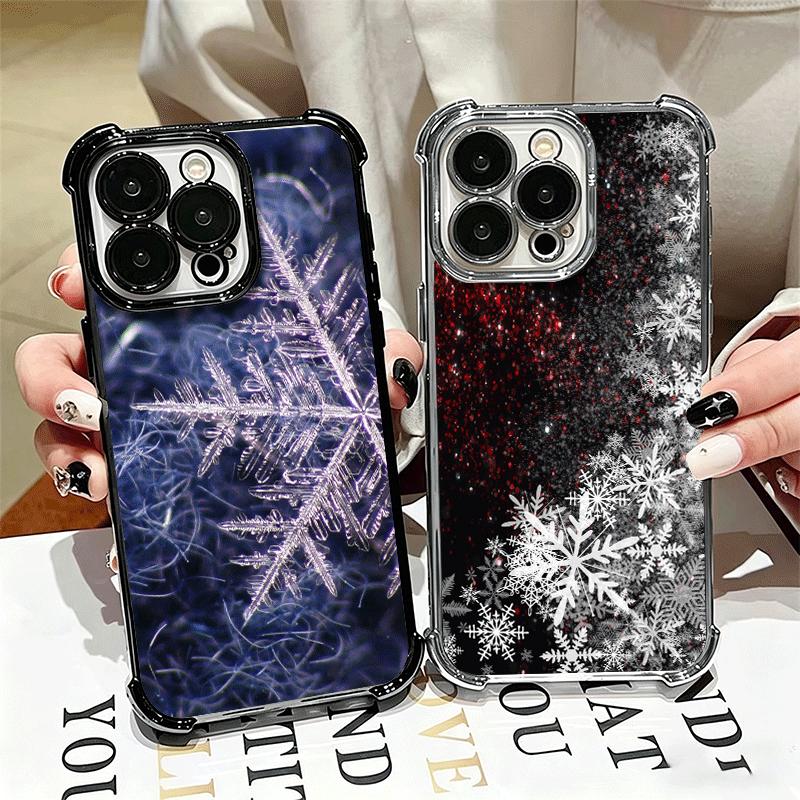 Snow Snowflake Winter Cold Plating Phone Case For Iphone 16 17 Pro Max Air 16E 14 15 Plus 12 13 Mini Anti-Fall Airabag Cover