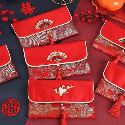 Brocade Látka Třásně Brokát Červená Obálka Jarní Festival Nový Rok Sáček na Peníze Čínská Svatba