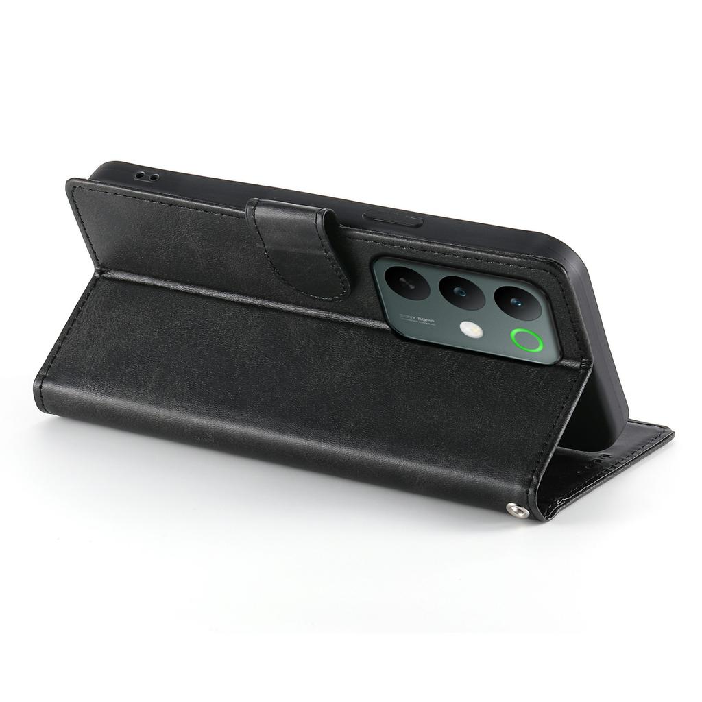 For Realme C85 5G Case Stand Wallet Calf Texture PU Leather Flip Phone Cover with Wrist Strap
