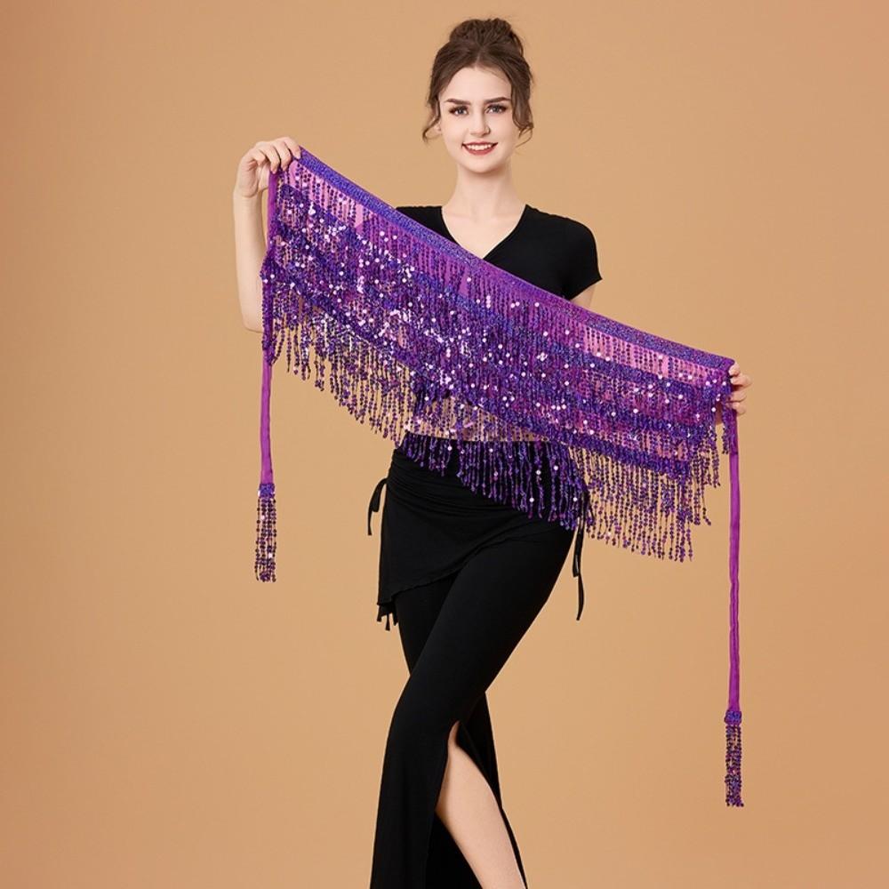 Shiny Sequin Hipscarf 4-Row Dance Wrap-skirt Fringe Hipwrap Belly Dance Belt  Dancer