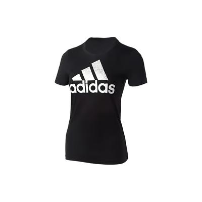 Damski T-shirt z krótkim rękawem, oddychający, casualowy, z dużym nadrukiem logo na przodzie, czarny CV4561