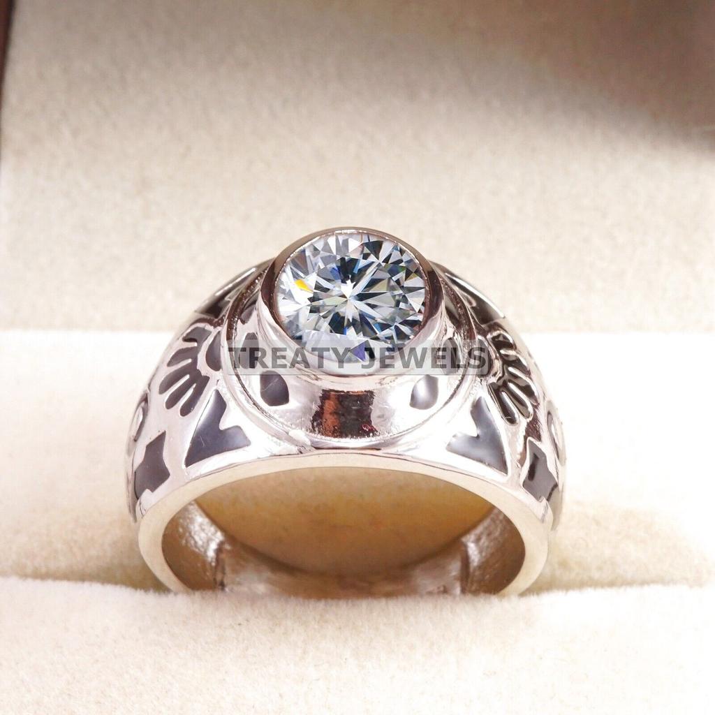 Moissanite Oval Cut Gemstone With 925 Sterling Silver Ring For Men's #B303 JL375681957644