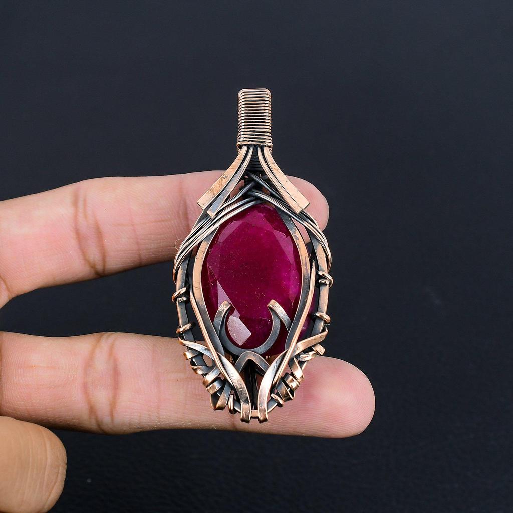 Ruby Pendant Gemstone Jewelry, 999 Copper Wire Wrapped Handmade Pendant, Latest Design Jewelry