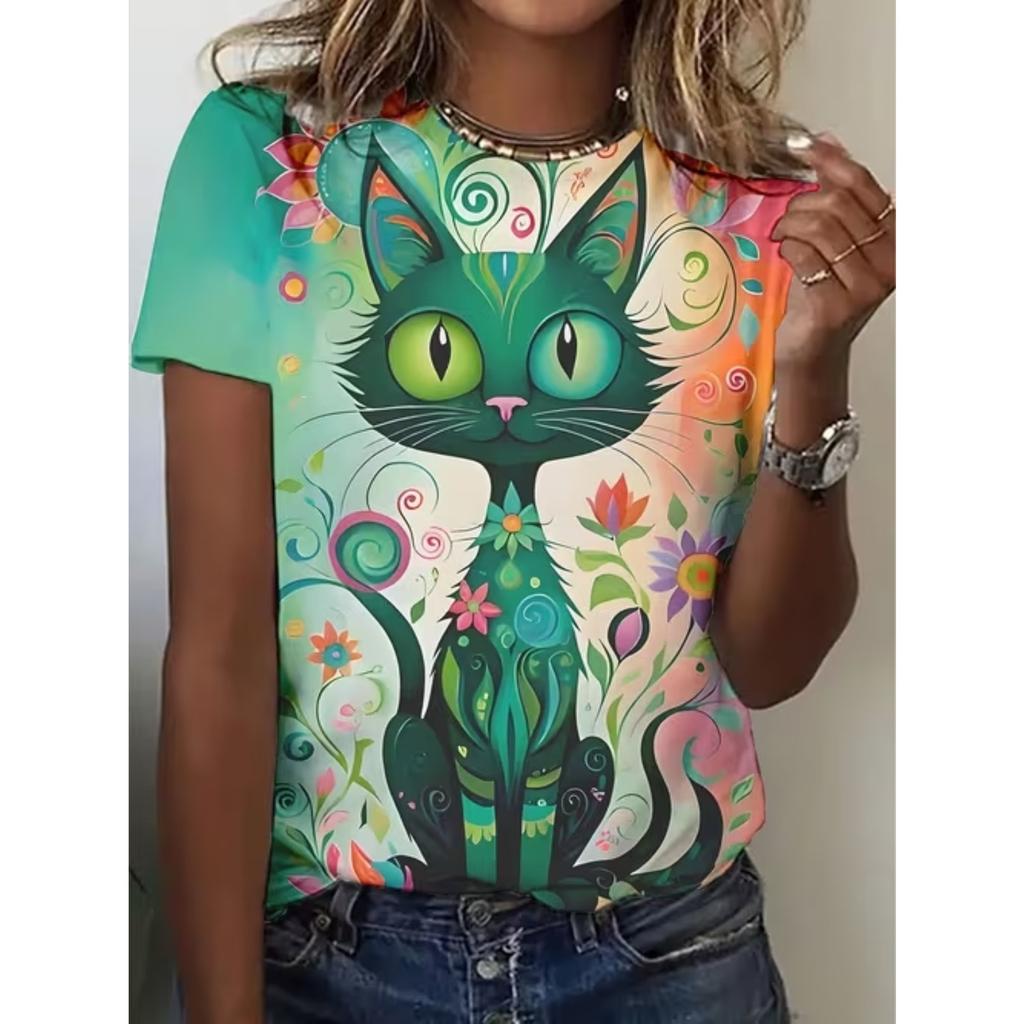 Fashion Women Cartoon Animals Print T Shirt Funny Casual O-neck Short Sleeves T-shirt Summer Female Tee Shirt