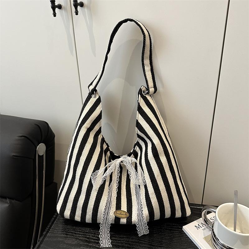 Fashion and Popular Double-sided Striped Tote Bag, Simple Niche Design, Underarm Bag, Foreign Style Large-capacity Shoulder Bag
