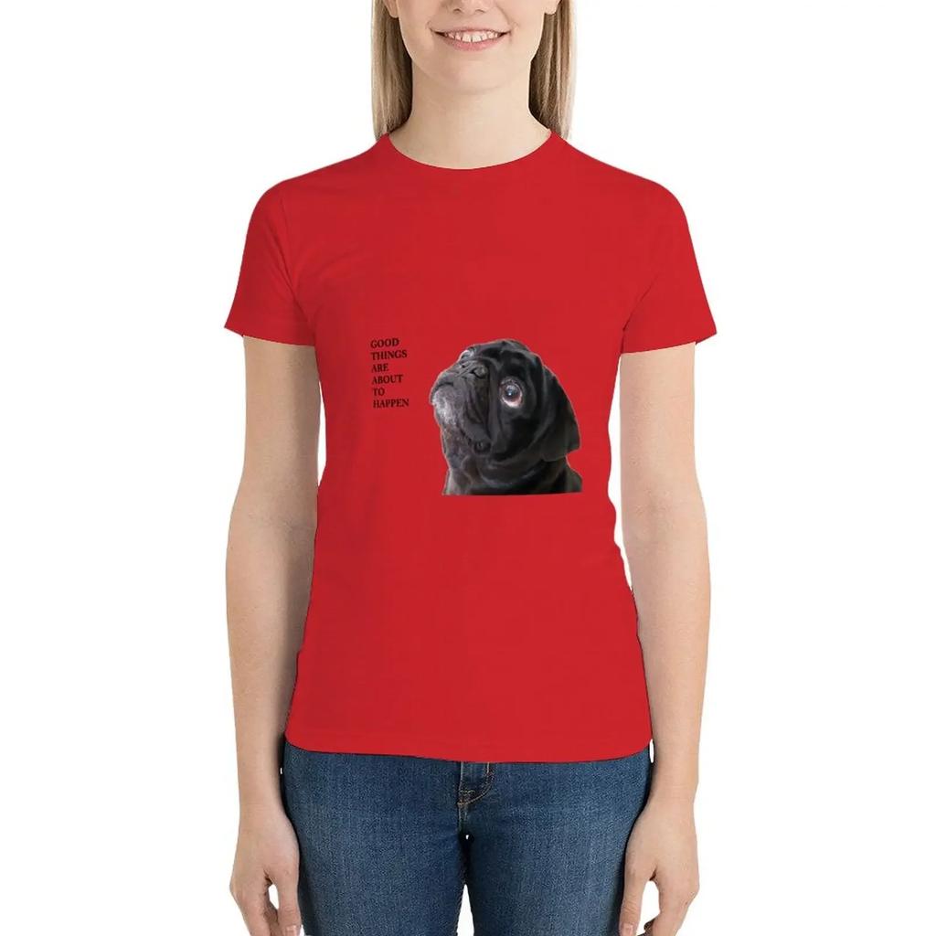 Good Things Black Pug T-Shirt Cute Clothes Kawaii Clothes Aesthetic Clothing Women T-shirts
