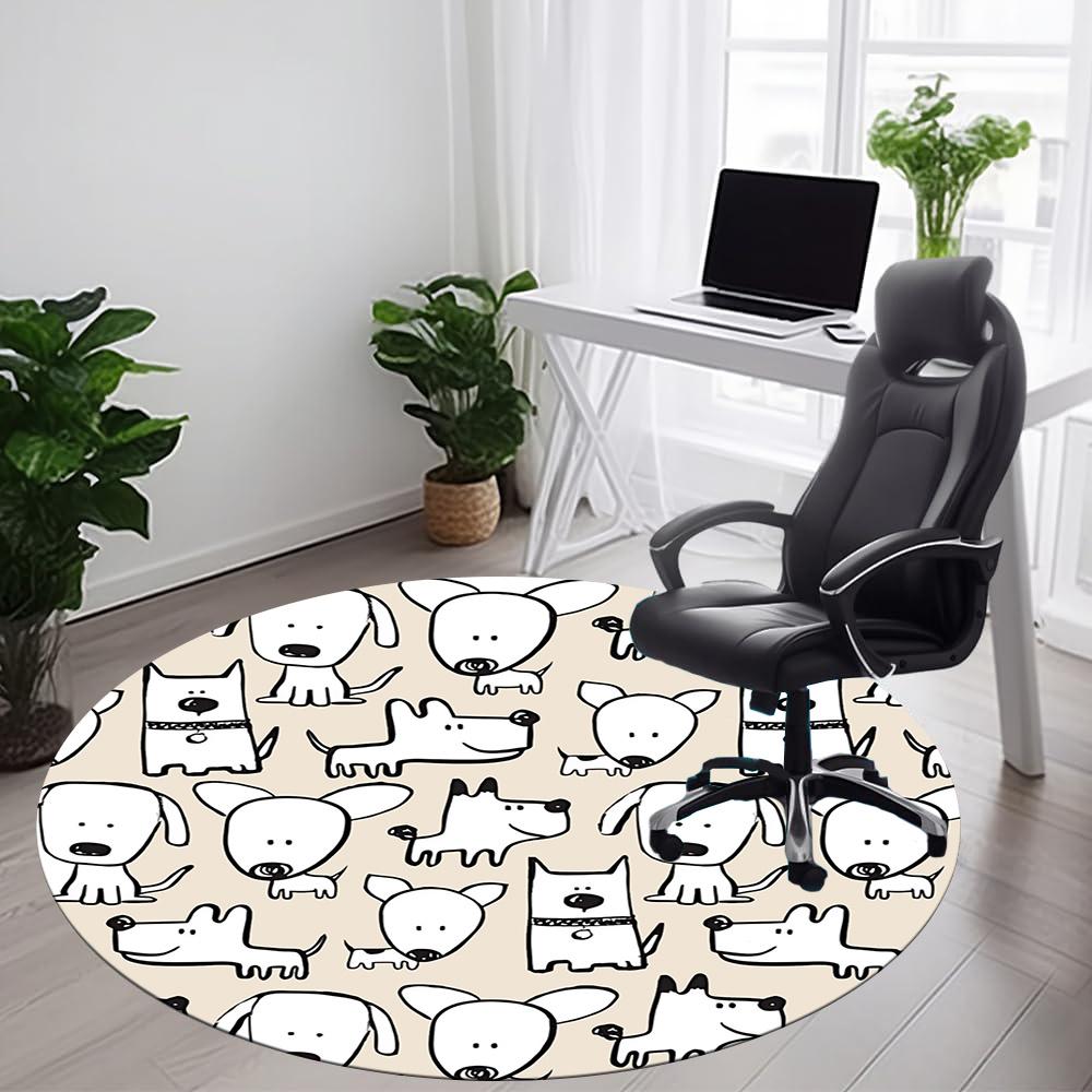 1pc Dogs Pattern Office Round Area Rug, Indoor Mat Suitable ForOffice, Under Office Chairs Bedroom Living Room Home Decor, Room Decot041