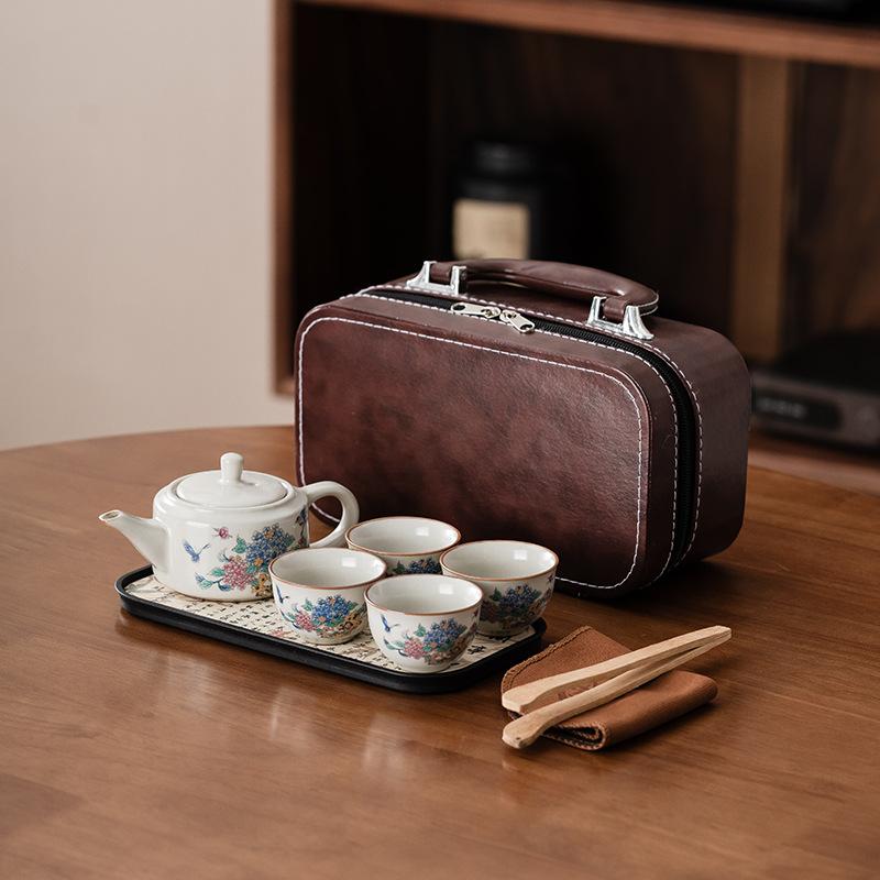 Ru Kiln Travel Tea Set Portable One Pot Four Cups Chinese Style Merchandise Guochao Company Event Companion