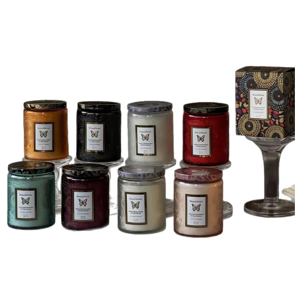 Elegant Embossed Glass Candle Set - Smokeless Soy Wax Aromatherapy for Home