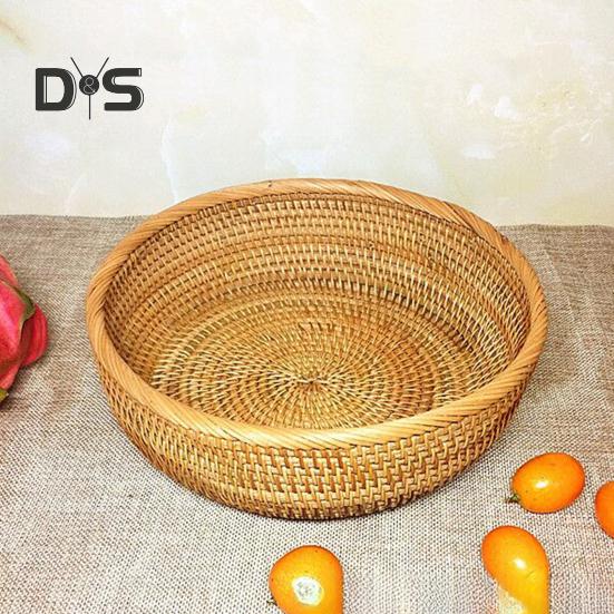 Oppbevaringskurv i rotting Rund serveringskurver til stue Håndvevd fruktskål Brødkurv til kjøkkenbenk