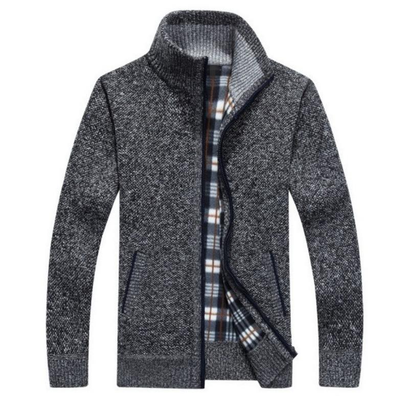 

Мужской длинный вязаный свитер на молнии с плюшем и толстым утеплителем, модный верхний свитер и куртка 3XL серый