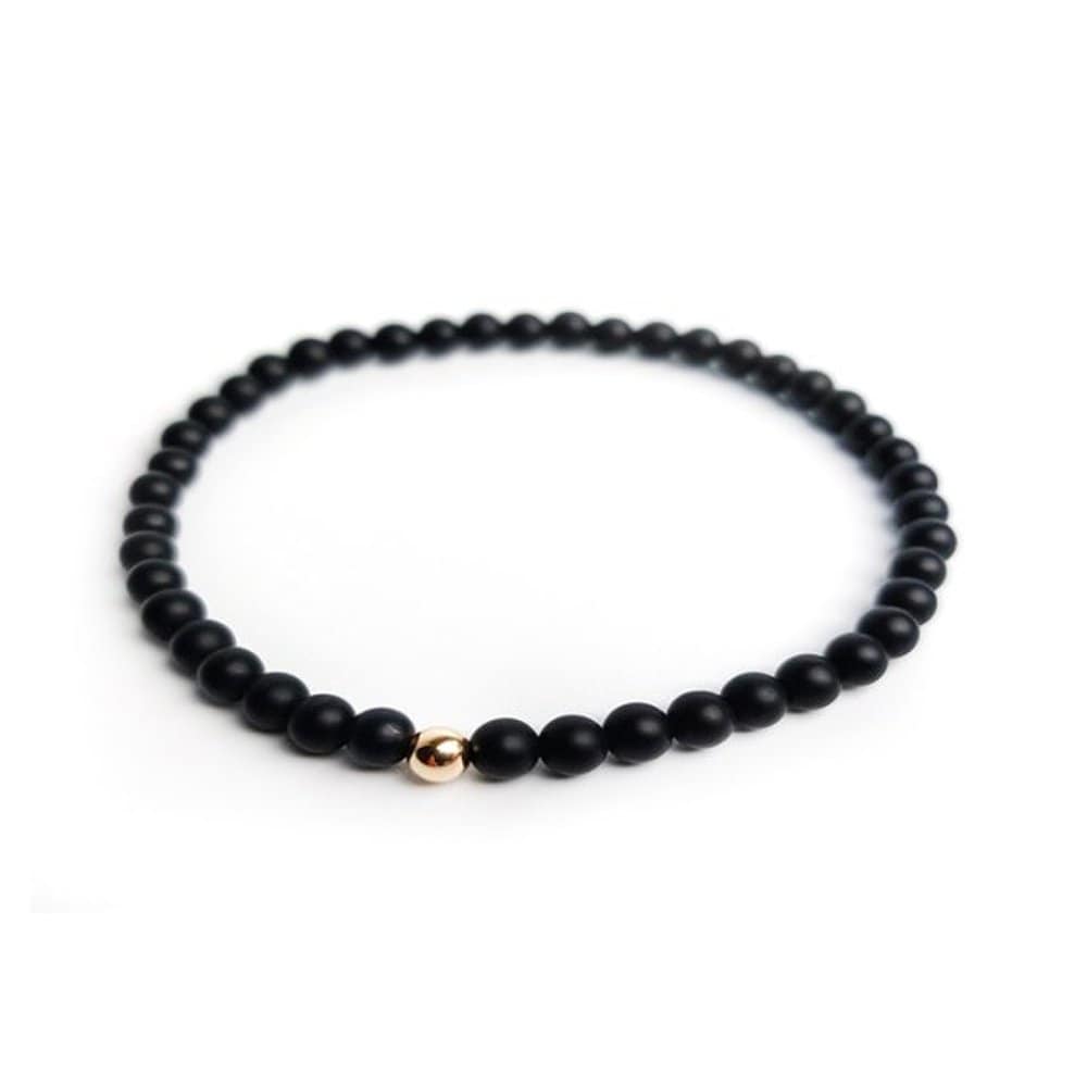 Custom-made 14K gold ball natural onyx gemstone bracelet, August birthstone