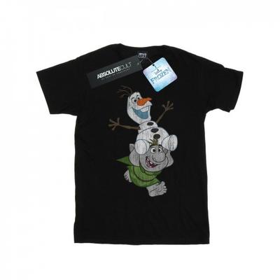 Camiseta Boyfriend de Algodão Frozen Olaf e Troll para Mulheres/Senhoras