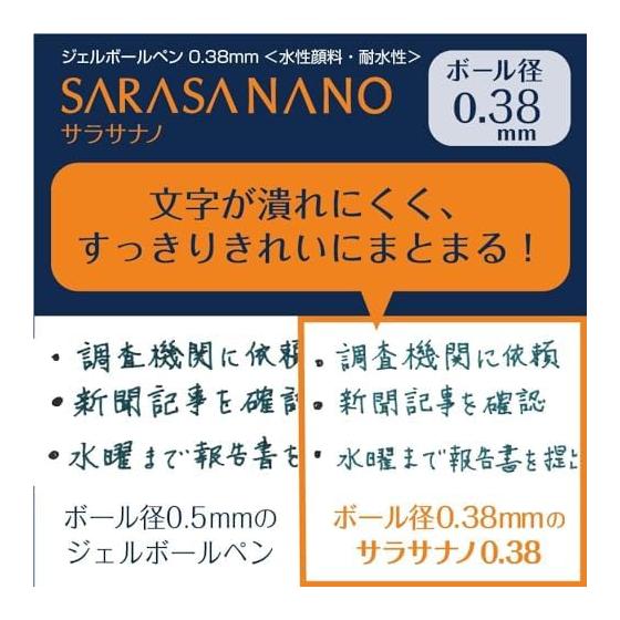 Zebra Sarasa Nano Gel Pen, 0.38mm, 10-Color Set (P-JJX72-10C-AZ) - Crisp Lines Even with Ultra-Fine Tip, Features "Urufwa Cushion" for Smooth