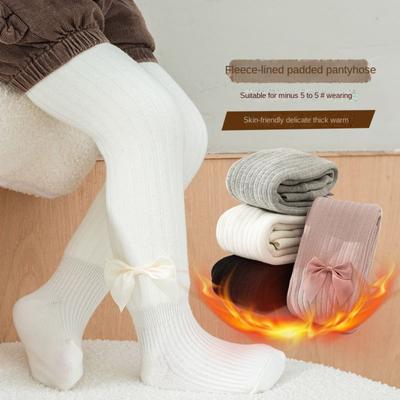 Velvet Bow Cashmere Tights Thickened Children Pantyhose Cute Plush Pantyhose  Winter