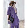 Plus Size 6681 Summer Slimming Wide-Leg Pants Two-Piece Suit for Women