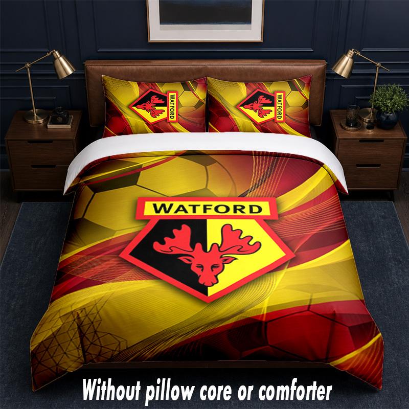 Watford Football Design Bed Bedding Set 1 Duvet Cover + 2 Pillowcases Soft Breathable Household Bed Linens
