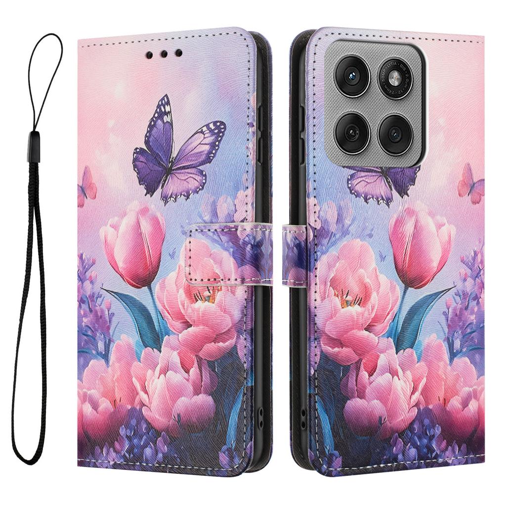 For Motorola Edge 60 Pro 5G Wallet Case Pattern Printing PU Leather Phone Cover with Lanyard