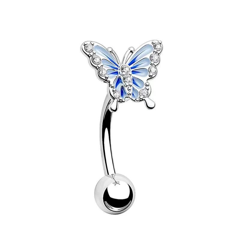 1 pc Heart Butterfly Belly Button Ring Fashion Glitter Nose Ring ear studs lip studs Piercing Barbell Pircing Body Zircon